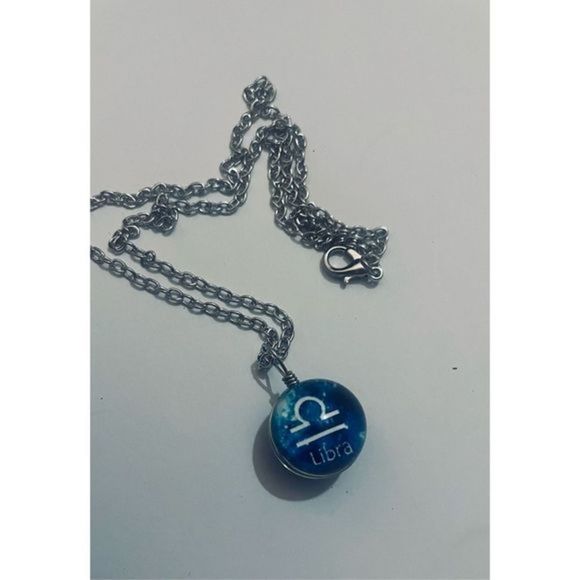 Libra BLUE GLOBE ZODIAC STAR SIGN HOROSCOPE NECKLACE - Picture 1 of 8